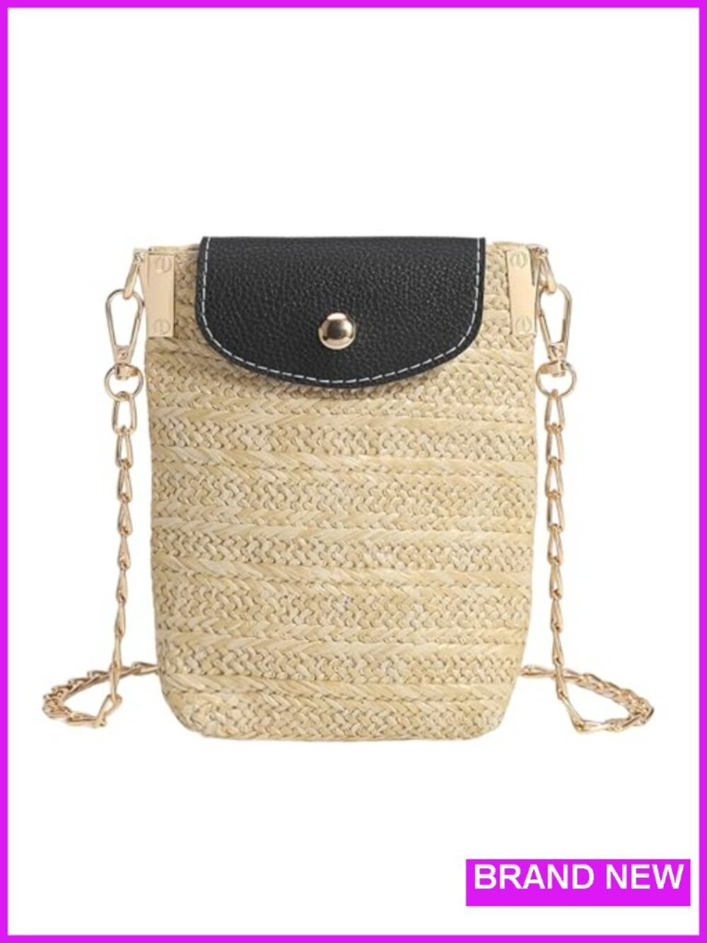 Mini Faux Straw Crossbody Phone Purse with Chain Strap